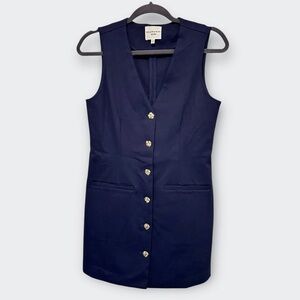 Elegant Navy Buttoned Mini Dress